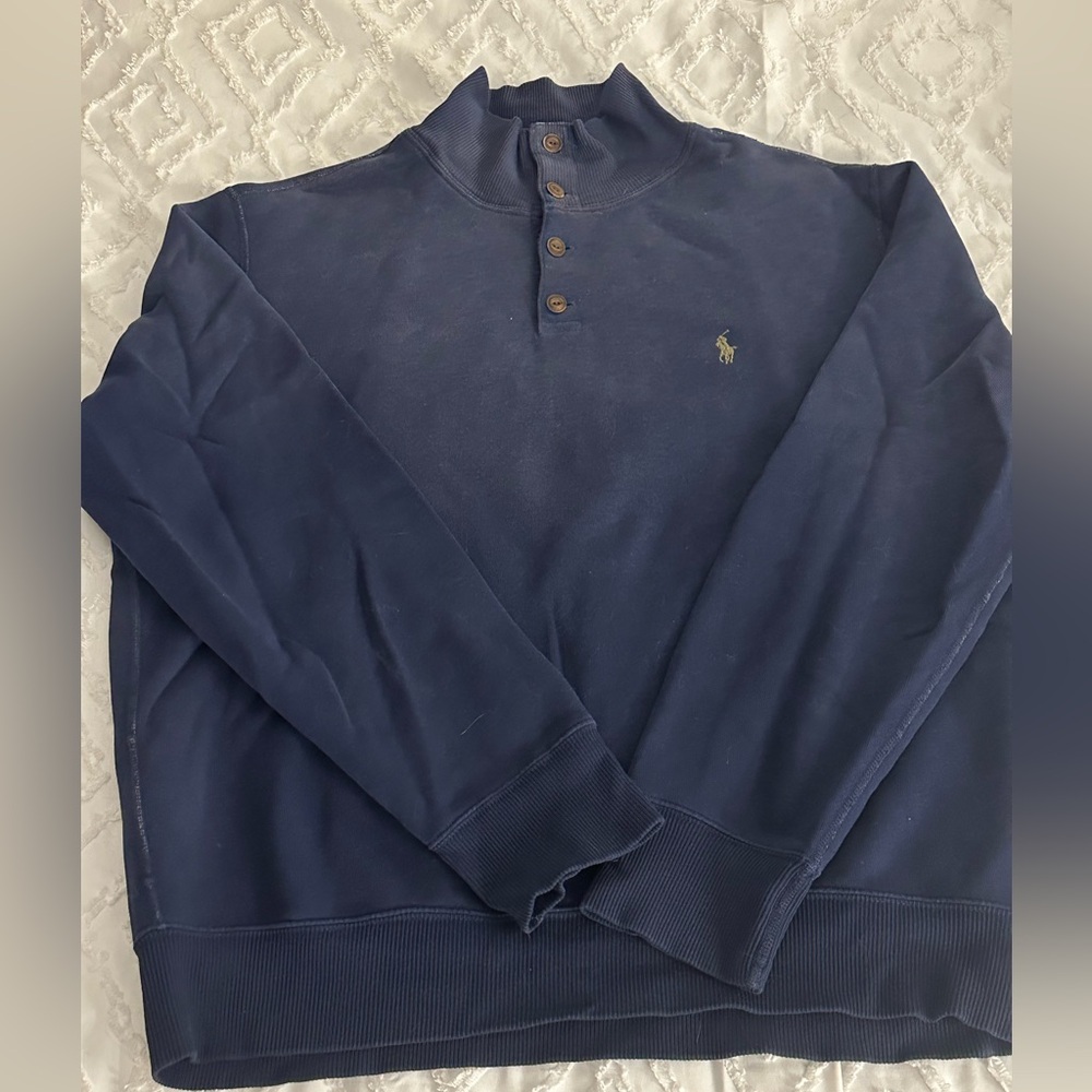 Polo Ralph Lauren button up navy sweater. Size XL